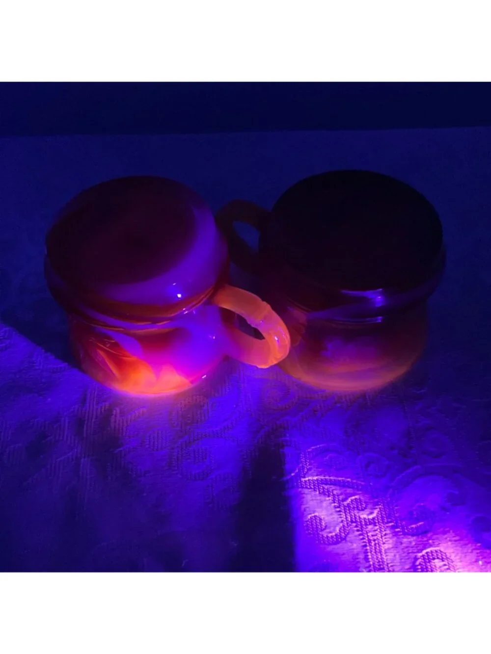 Vintage Amberina Cadmium Glass Set/2 Cupos UV Reactive Tiny Chip